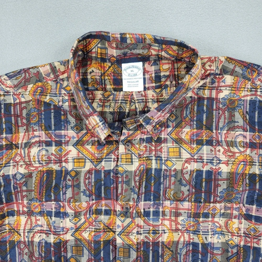 Brooks Brothers Button Down Shirt Men XL Multicolor Geometric Paisley Plaid S/S